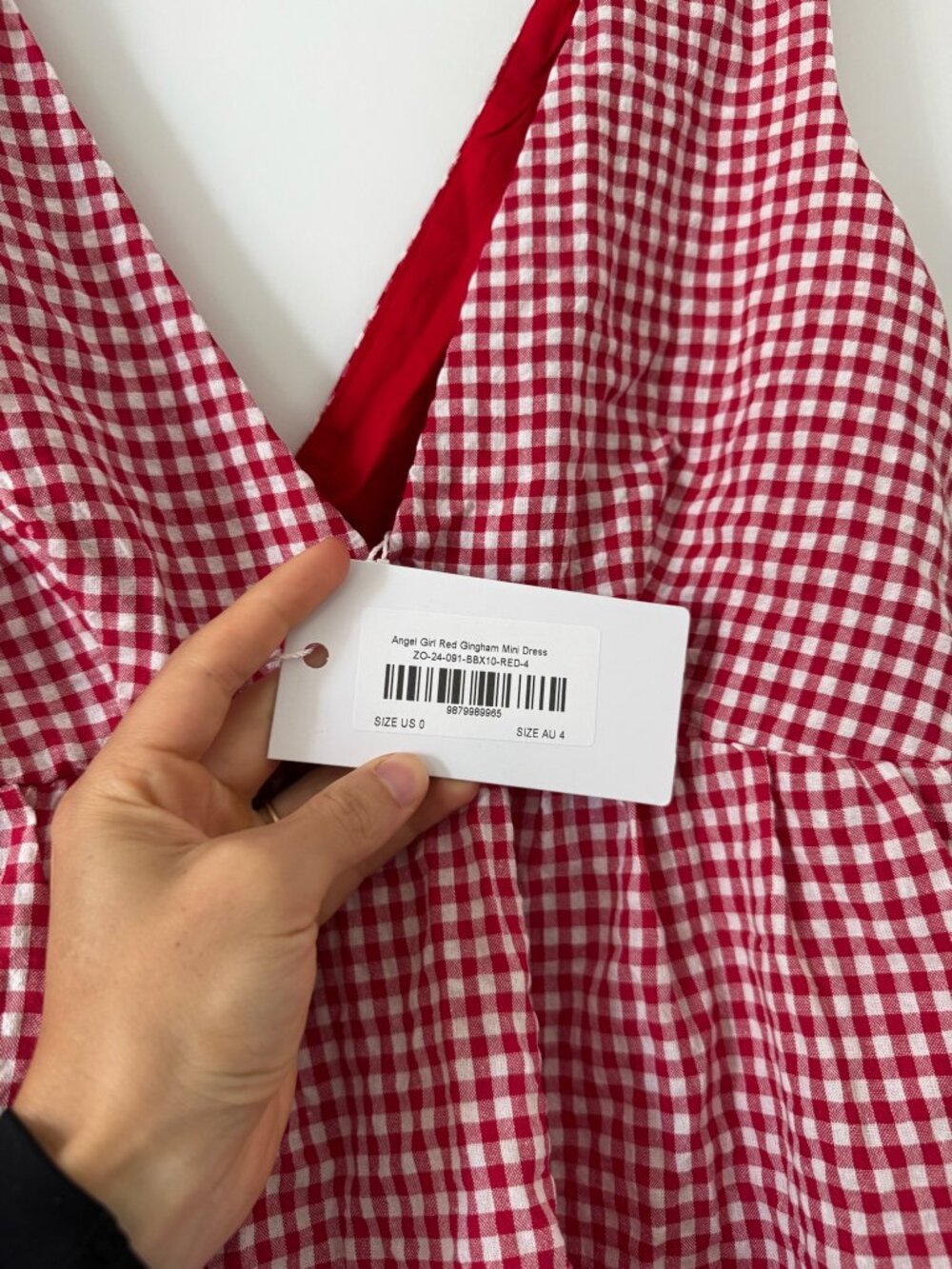 Beginning Boutique Red Gingham Tiered Tie Strap Mini Dress (NWT) - Size 0 - Picture 6 of 7